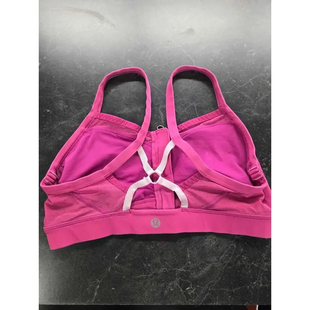 Lululemon Front-Zip Strappy Back‎ Sports Bra Mesh Pink - Size 6